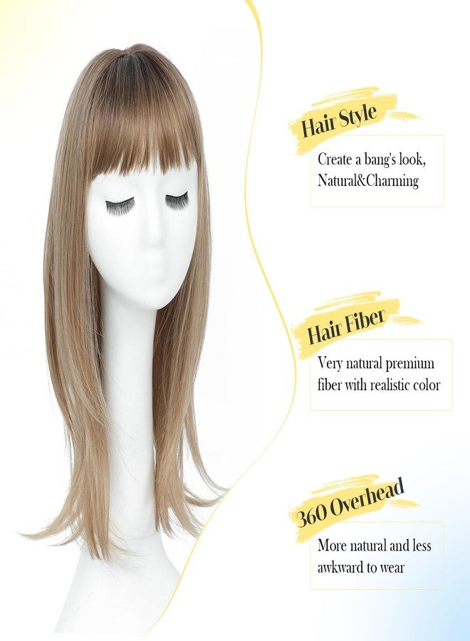 PANEWAY Hair Topper With Bangs Straight 18inch Toppers 6.5“ ×6.5” Base Premium Synthetic Hair Pieces For Women-Light Brown with Dark Root - Image 4